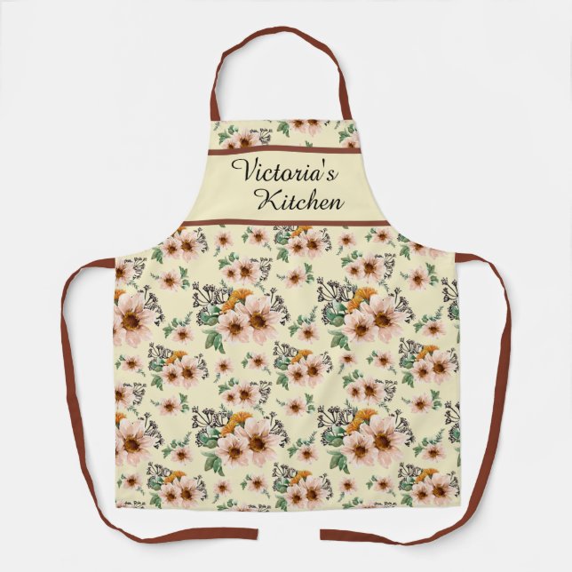 Tablier Country Pink and Rust Floral All-Over Print Apron (Recto)