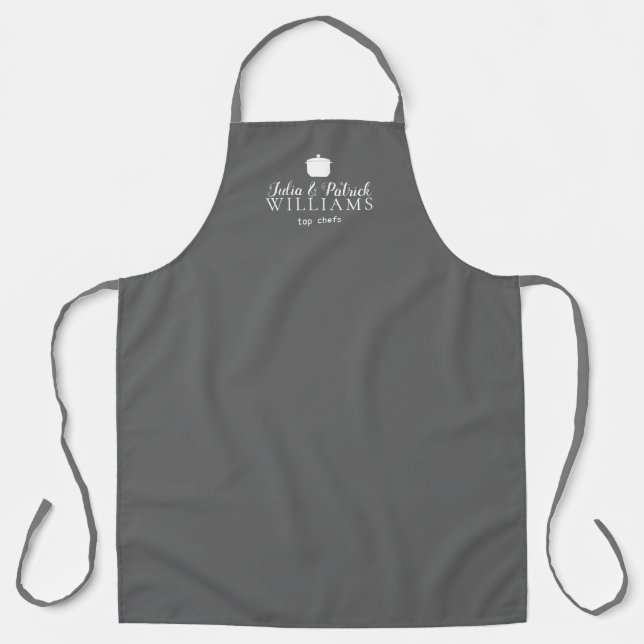 Tablier couple chefs top minimaliste gris (Recto)