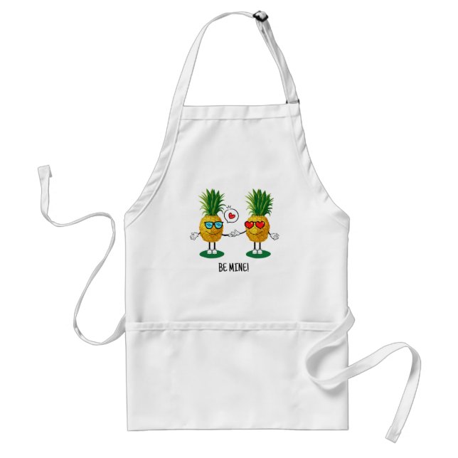 Tablier Couple d'amour d'emoji d'ananas personnalisé (Devant)