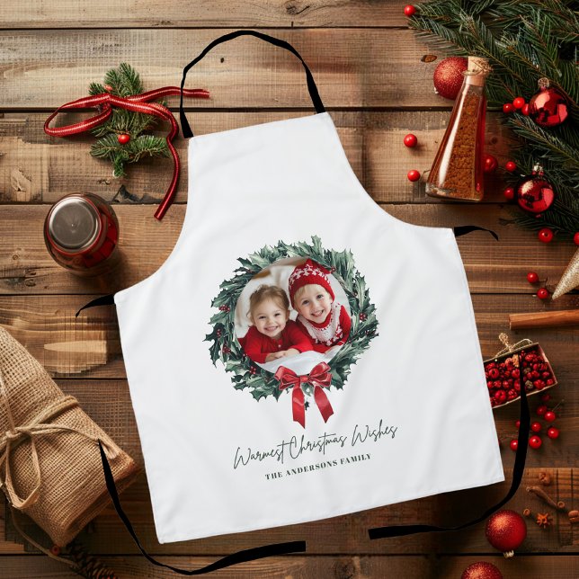 Tablier Couronne de Noël personnalisée avec photo et nom (Créateur téléchargé)