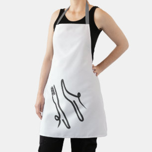 Tablier Couteau alimentaire et fourche moderne gris et bla