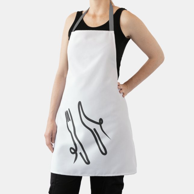 Tablier Couteau alimentaire et fourche moderne gris et bla (Insitu)