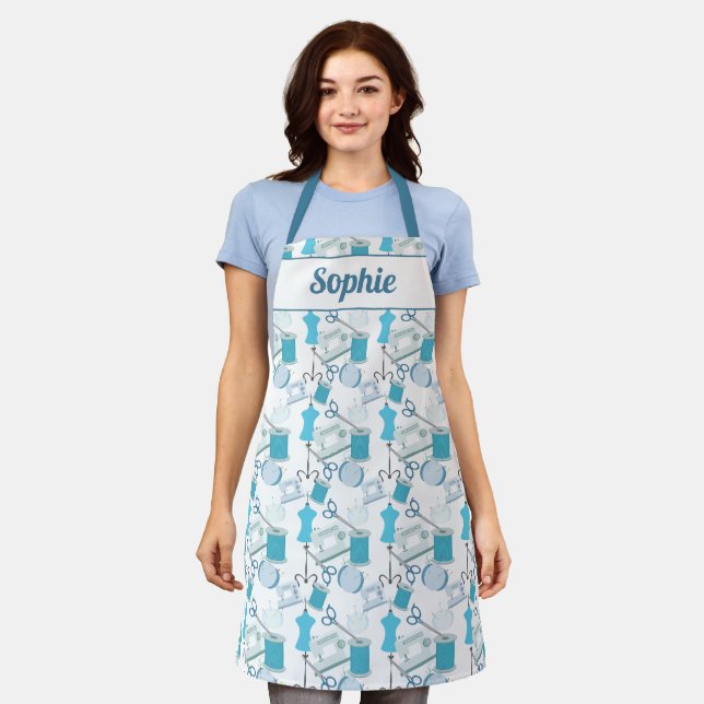 Tablier Couture et couture bleu (Porté)