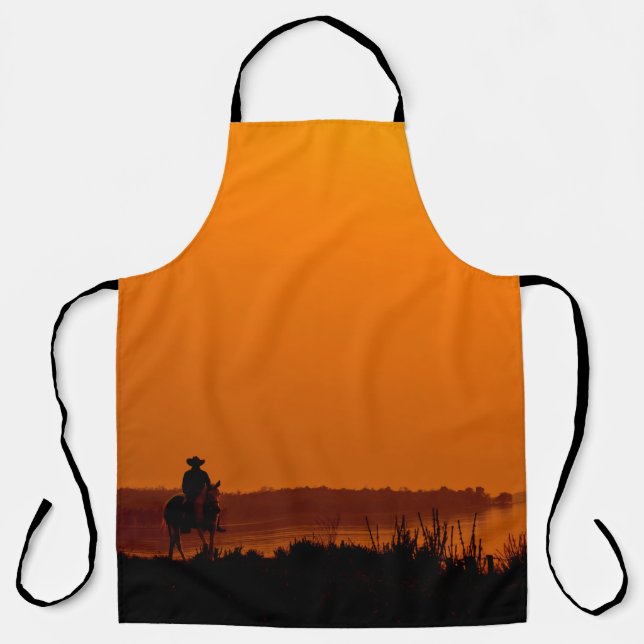 Tablier Cowboy Hommes équitation au coucher du soleil Vint (Recto)