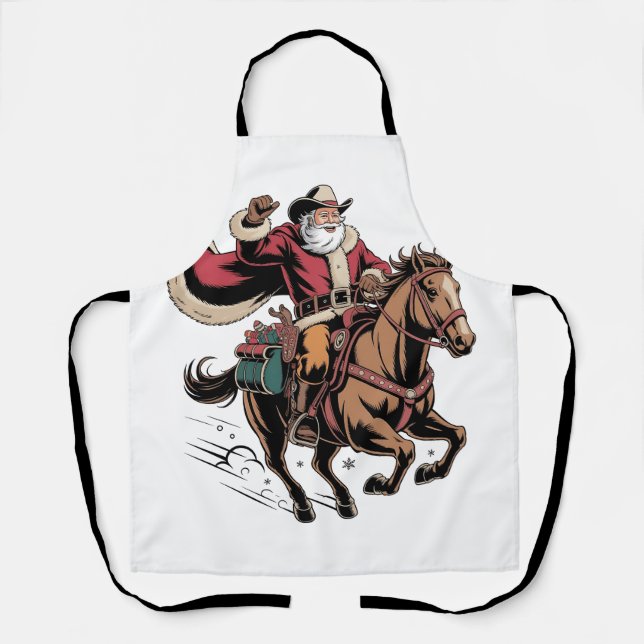 Tablier Cowboy Père Noël Monter Un Cheval Noël (Recto)