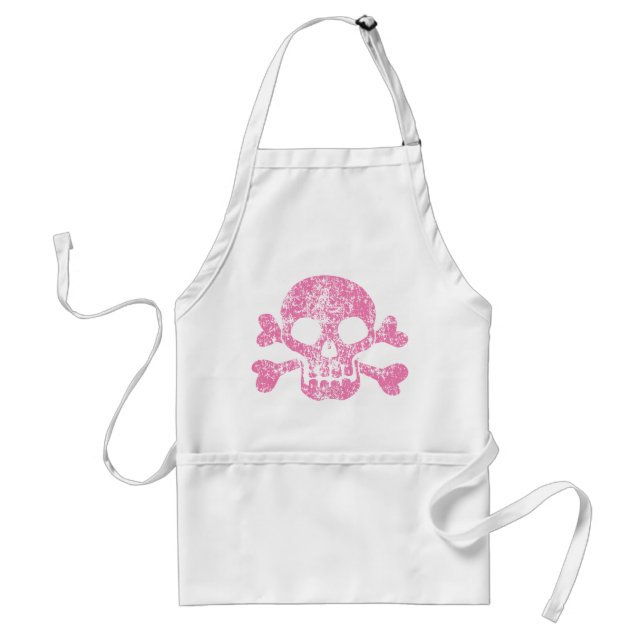 Tablier Crâne rose usé et os croisés Adulte Apron (Devant)