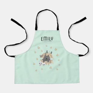 Tablier Crânes Citrouilles de chats verts Bonbons Corn Enf