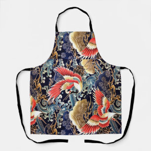 Tablier CRANES DE VOL, VAGUES, FLEURS DE PRINTEMPS Japonai