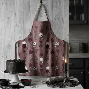 Tablier Crânes Floraux Gothiques Mauve Foncé