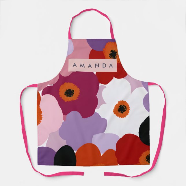 Tablier Création Personnalisée de Fleurs Rouges et Roses F (Recto)