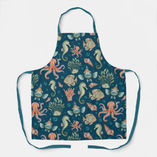 Tablier Créatures sous-marines en bleu