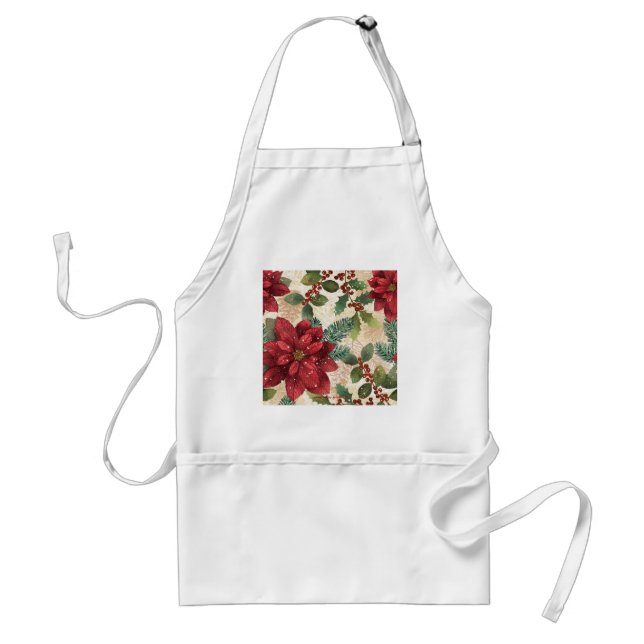 Tablier Crème verte rouge Retro les années 50 Poinsettia (Devant)