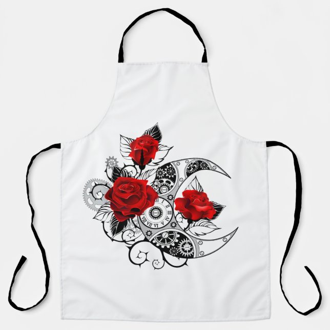 Tablier Croissant mécanique avec roses rouges (Recto)