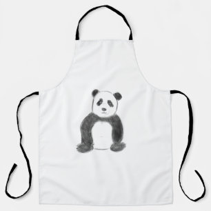 Tablier Croquis de panda en noir et blanc