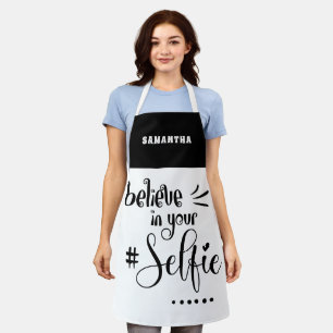 Tablier Croyez En Votre Citation Selfie Nom Noir Blanc