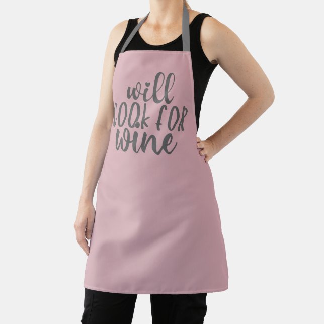 Tablier Cuire au vin | Citation de boisson rose et gris (Insitu)
