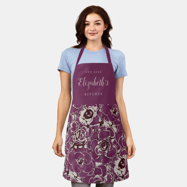 Tablier cuisine abstraite fleurie et personnalisée (Porté)