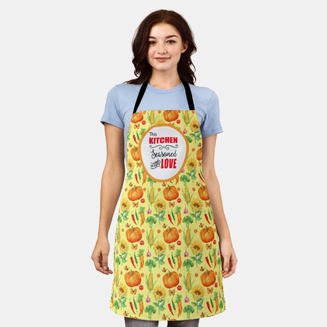 Tablier Cuisine assaisonnée avec Motif de légumes d'amour (Porté)