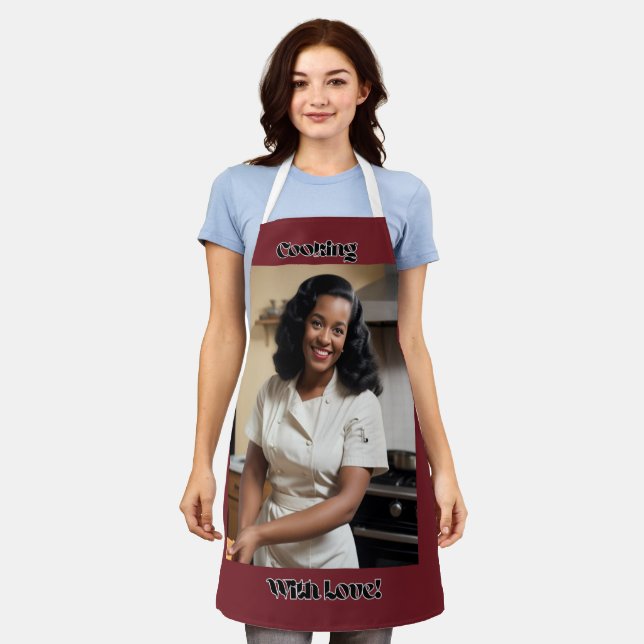 Tablier Cuisine Avec Amour Rouge foncé Adulte Apron Black  (Porté)