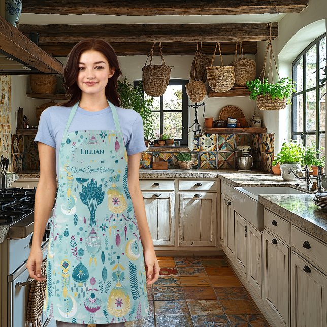 Tablier Cuisine Chic Boho - Pastel Bleu avec Flèches et Lu (Créateur téléchargé)