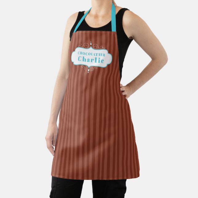 Tablier Cuisine chocolatée à rayure turquoise (Insitu)