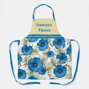 Tablier Cuisine de Grammy - Floral bleu et Motif jaune