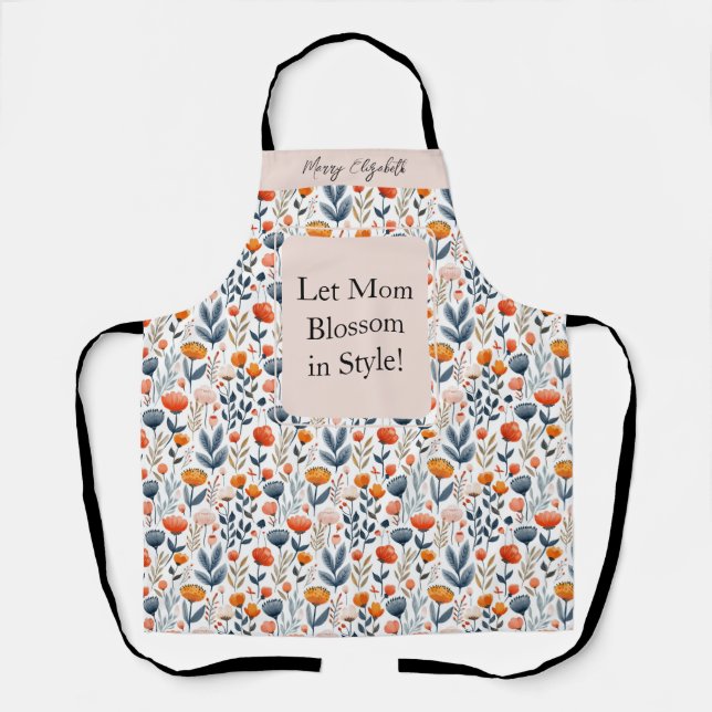 Tablier Cuisine de la fête des mères Nom floral scandinave (Recto)
