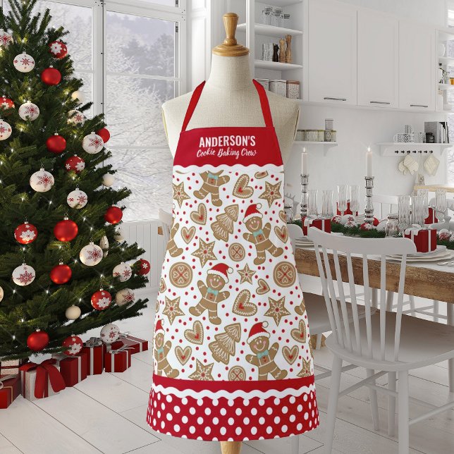 Tablier Cuisine de Noël biscuits cuite Apron de l'équipage (A cute family Christmas cookie baking crew apron featuring a gingerbread pattern)