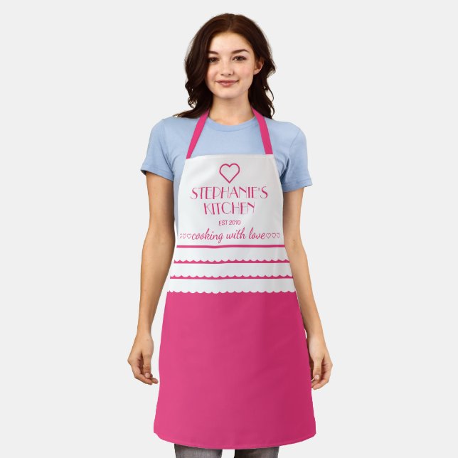 Tablier Cuisine De Nom Personnalisée Avec Love Rose (Porté)