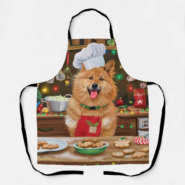 Tablier Cuisine de vacances pour spitz finlandais : Noël f (Recto)