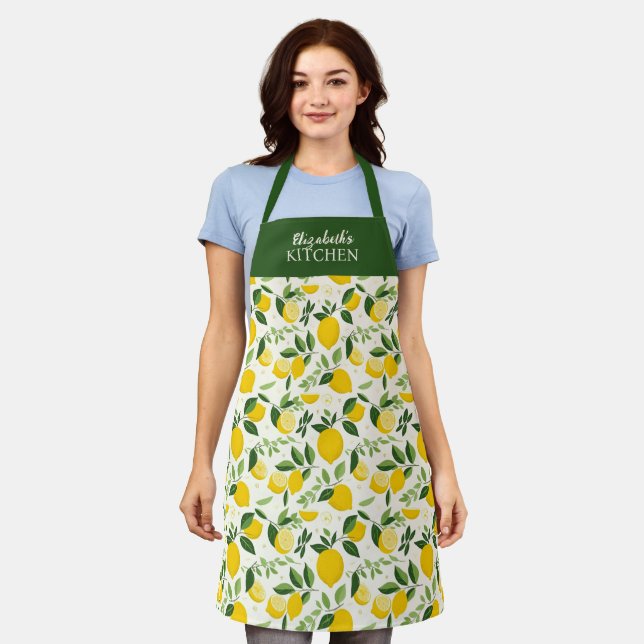 Tablier Cuisine d'été au citron jaune (Porté)