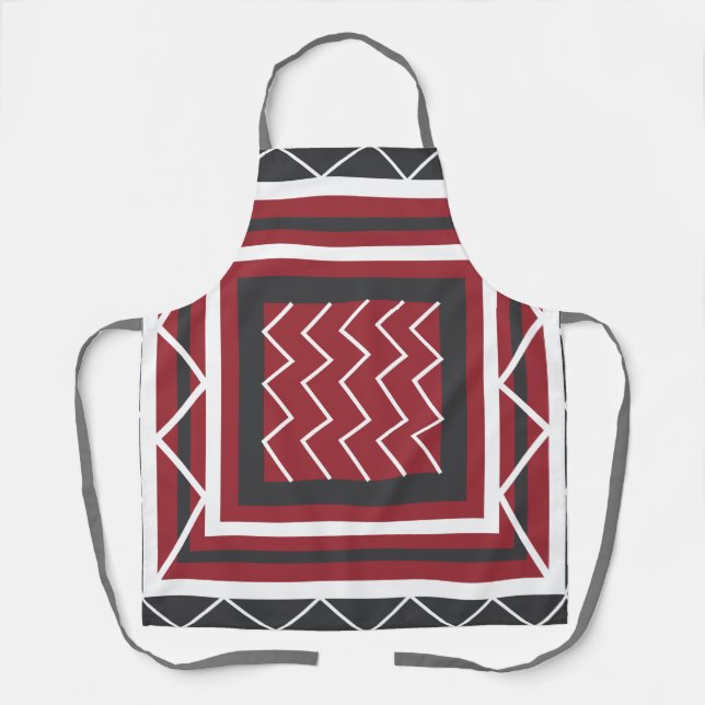 Tablier Cuisine en Gris Blanc Rouge Carré Chevron (Recto)