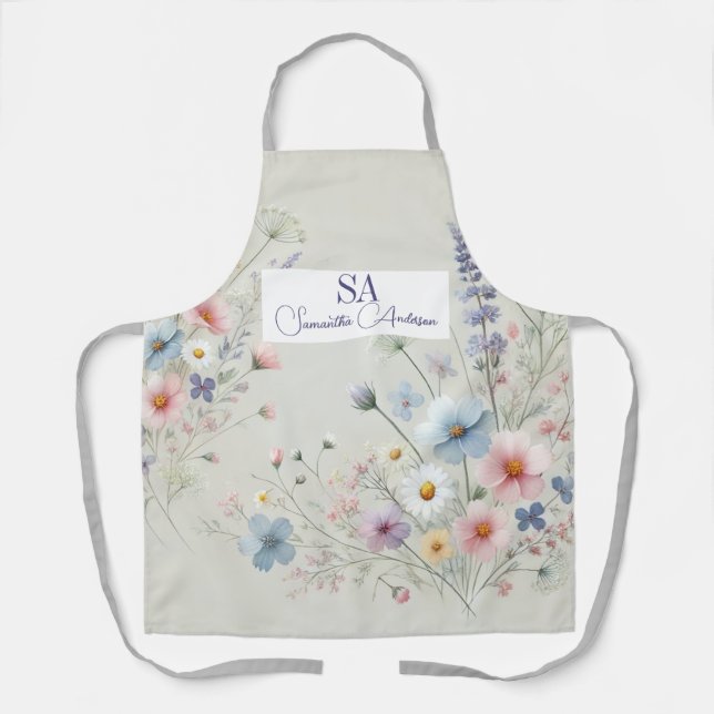 Tablier cuisine Fleur sauvage personnalisé avec in (Recto)