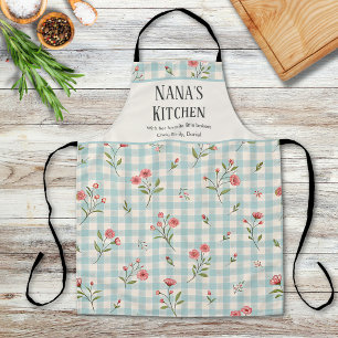 Tablier Cuisine grand-mère personnalisée Bleu Gingham Flor