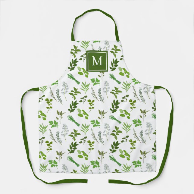 Tablier Cuisine Herbes de Jardin Culinaire Monogramme (Recto)