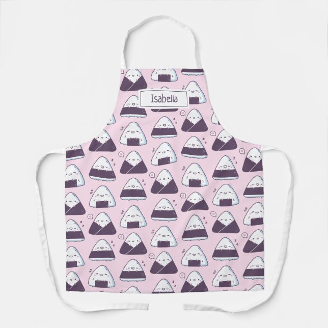 Tablier Cuisine japonaise Onigiri Rice Balls Motif rose (Recto)