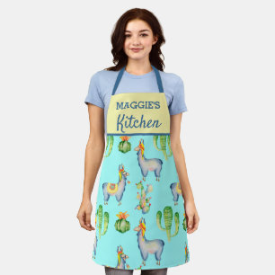 Tablier Cuisine Motif Succulente Cuisine Bleue Llama Cactu