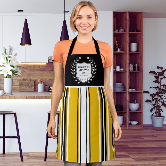 Tablier Cuisine personnalisée Blanc Noir rayures (Créateur téléchargé)