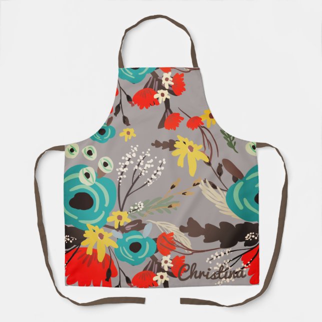 Tablier cuisine personnalisée de grandes fleurs de couleur (Recto)