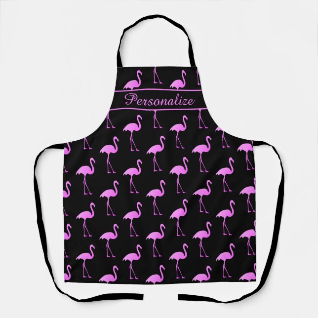 Tablier Cuisine personnalisée en flamand noir et rose (Recto)