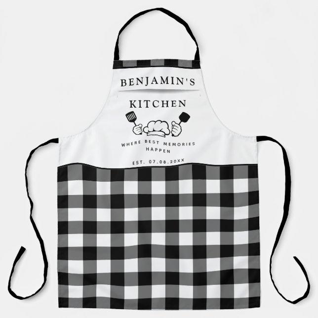 Tablier Cuisine pliée de buffle noir et blanc, texte perso (Recto)