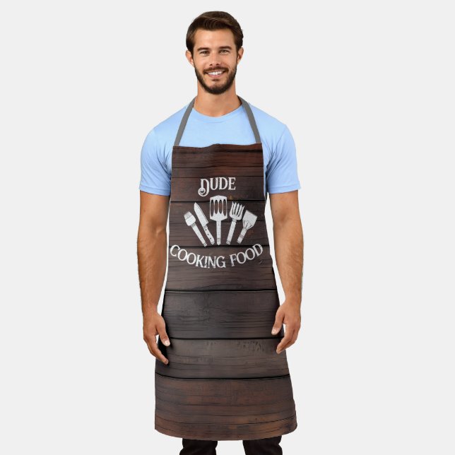Tablier Cuisine rustique amusante pour hommes - 'Mec Cuisi (Porté)