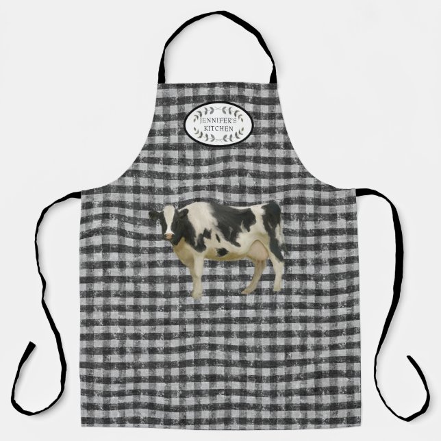 Tablier Cuisine rustique de ferme Vache noire et blanche N (Recto)