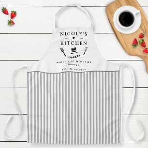 Tablier Cuisine sur mesure, blanc et gris, Cuisine de ferm