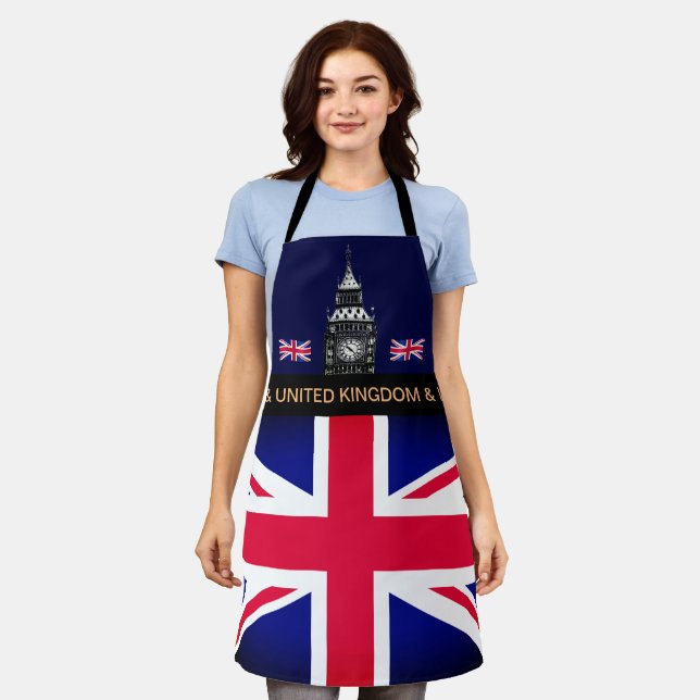 Tablier Cuisine UK & British Flag, cuisine Big Ben Chefs (Porté)
