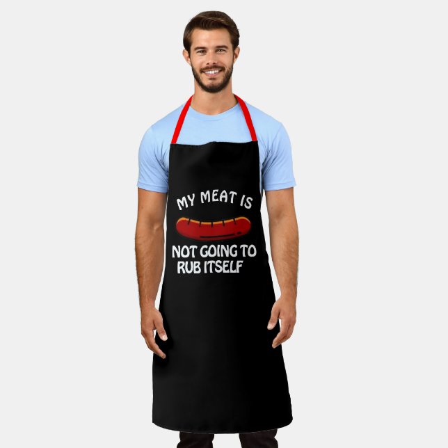 Tablier Cuisinier Noir Personnalisé Mens Frotter Ma Viande (Porté)