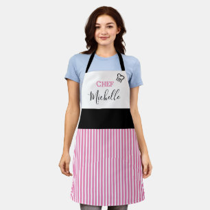 Tablier Cuisinier Personnalisé Moderne Pink Strié