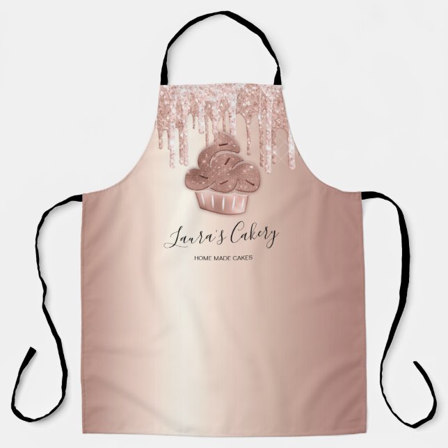 Tablier Cupcake Bakery Pastry Chef Glitter Drips Rose Gold (Recto)