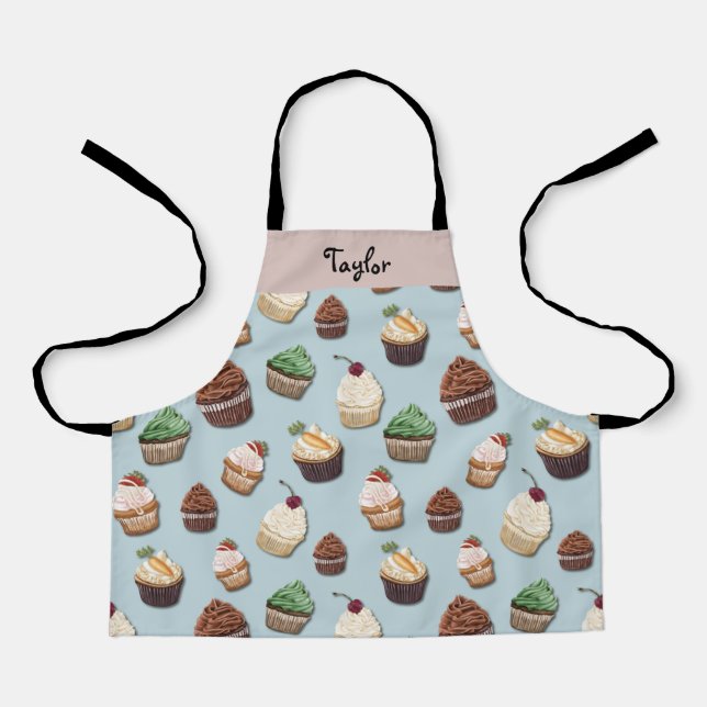 Tablier Cupcake Imprimer Ajouter Votre Nom Steel Blue Bake (Recto)
