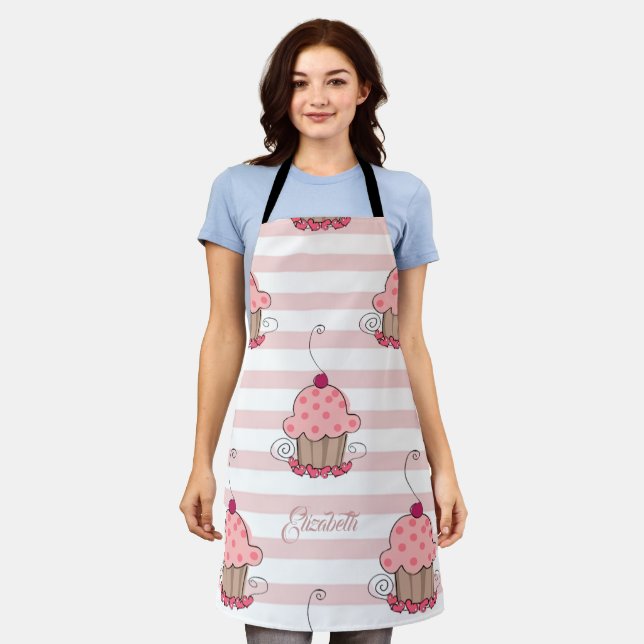 Tablier Cupcakes Pink Stripes Apron (Porté)